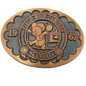 Field Mice Campers Belt Buckle Vintage Mouse Camping Wichita Kansas KS Sunflower